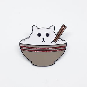 Cat bowl enamel pin